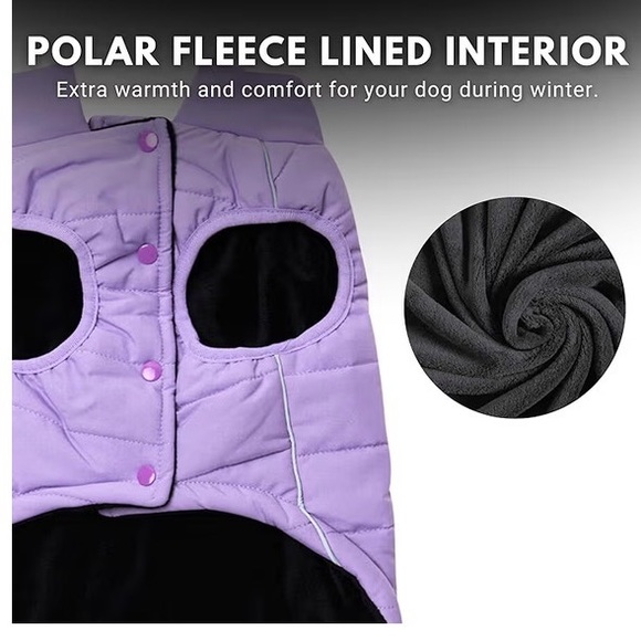 Spark Paws Dog Winter Jacket, Water-Resistant Coat, Lilac XL - Picture 3 of 5